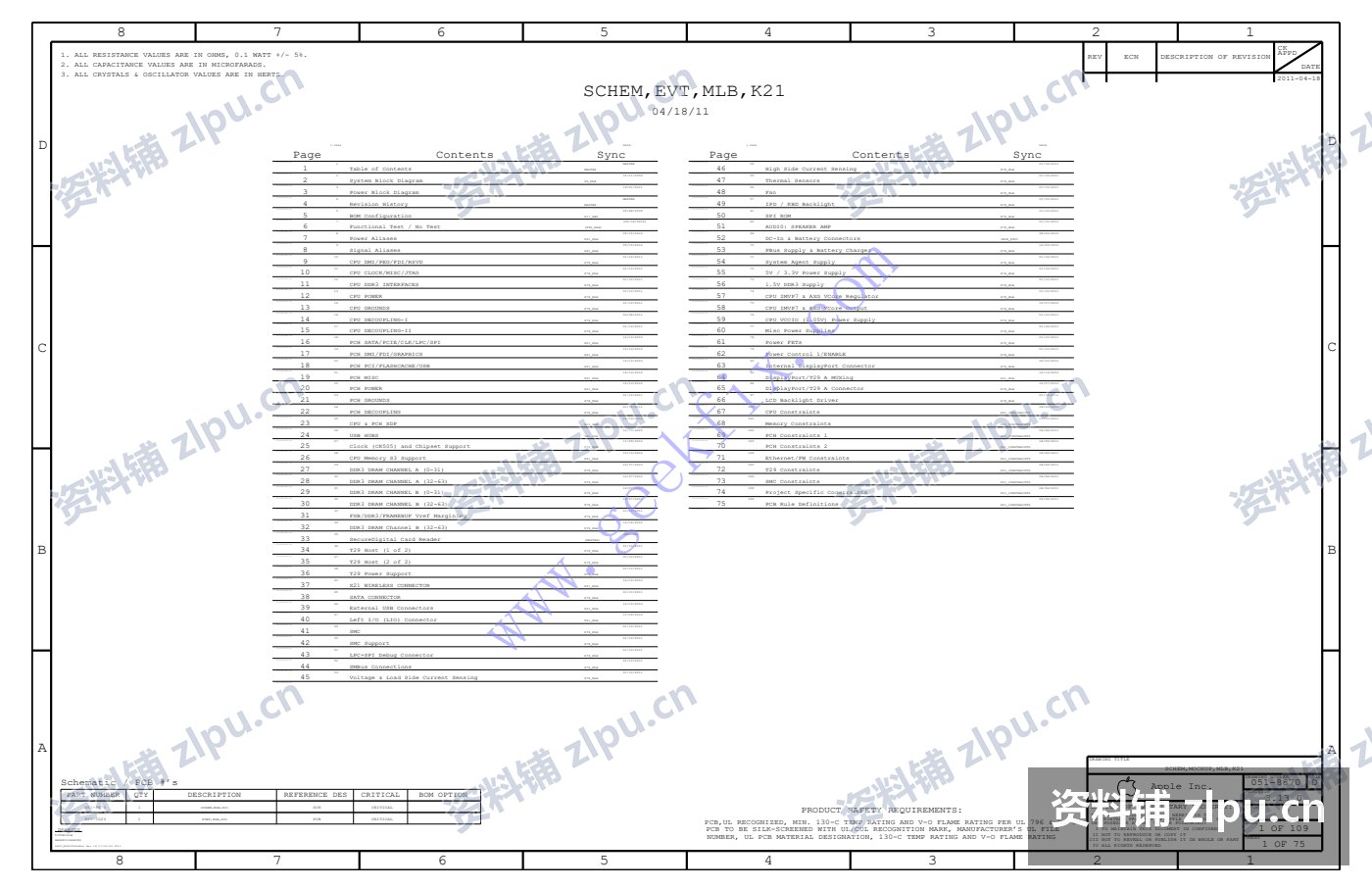 MacBook 主板原理图合集|Air A1369 / Pro 13 A1278 / Pro 15.4 A1211 / A1280 A1287(4份)插图1 MacBook Air A1369 原理图(75 页)