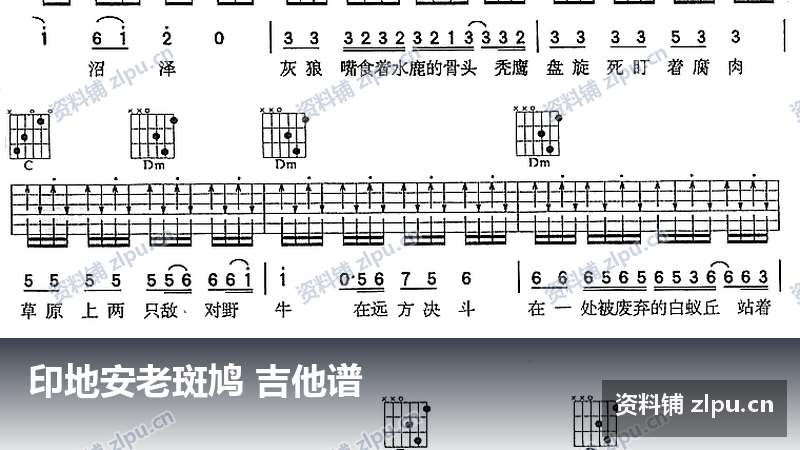 印地安老斑鸠 吉他谱-资料铺