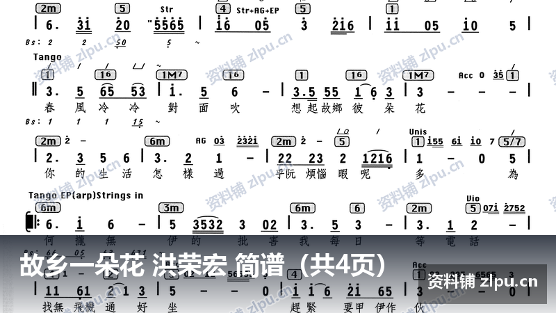 故乡一朵花 洪荣宏 简谱（共4页）-资料铺