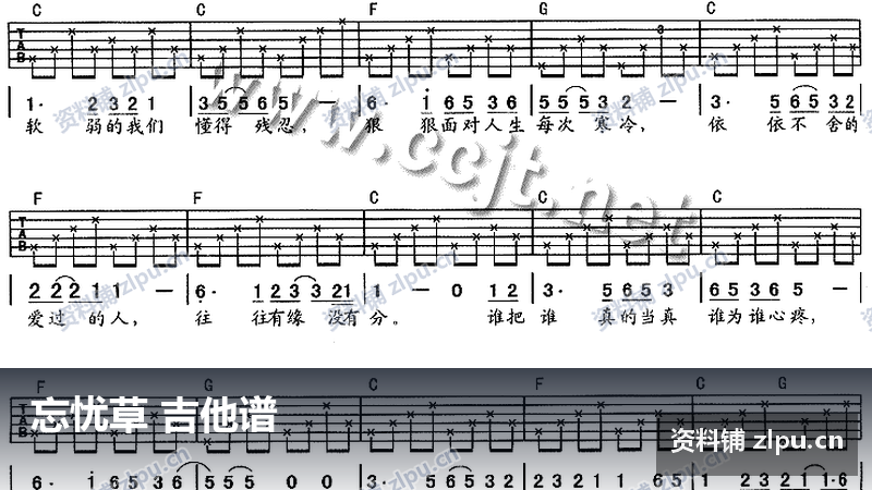 忘忧草 吉他谱-资料铺