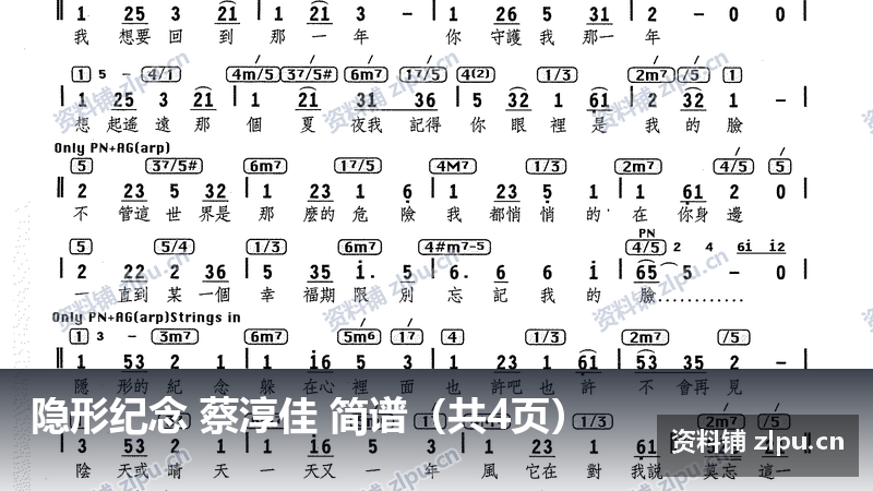 隐形纪念 蔡淳佳 简谱(共4页)-资料铺