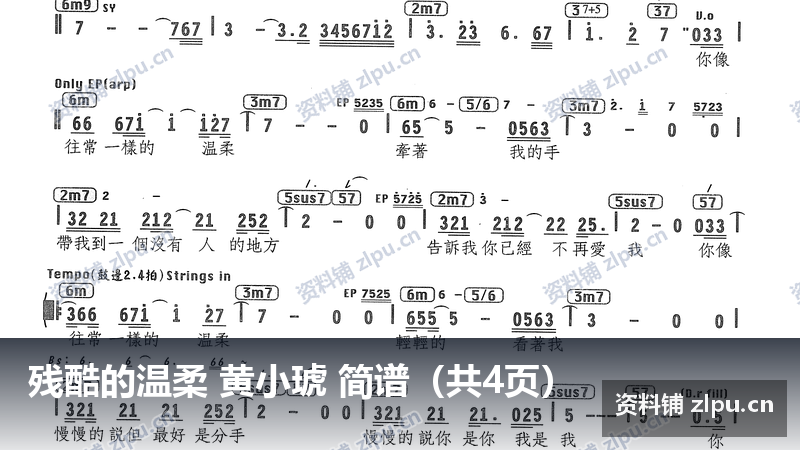 残酷的温柔 黄小琥 简谱（共4页）-资料铺