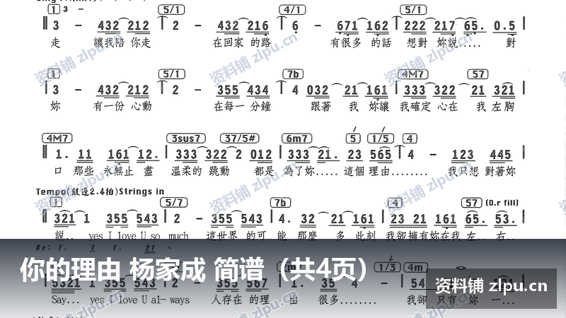 你的理由 杨家成 简谱（共4页）-资料铺