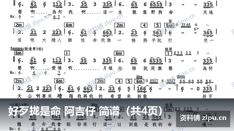 好歹拢是命 阿吉仔 简谱（共4页）-资料铺