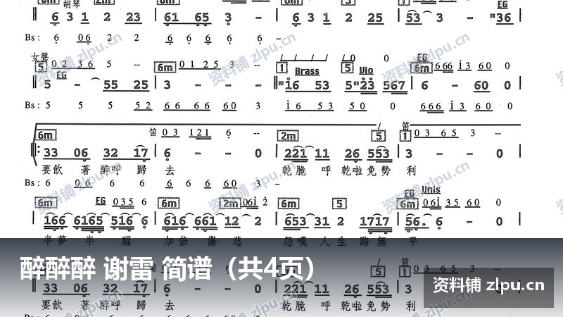 醉醉醉 谢雷 简谱(共4页)-资料铺