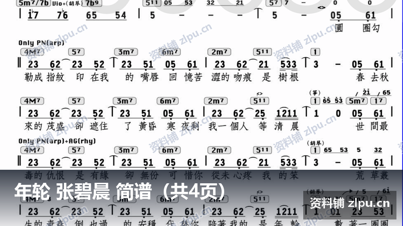 年轮 张碧晨 简谱（共4页）-资料铺