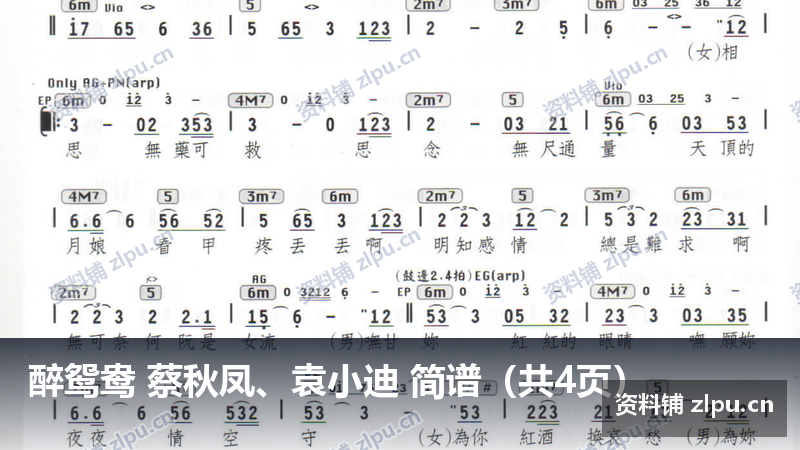 醉鸳鸯 蔡秋凤、袁小迪 简谱（共4页）-资料铺
