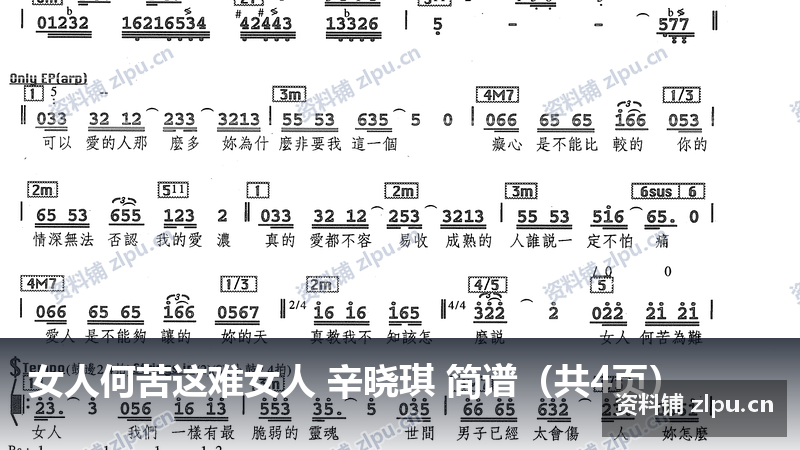 女人何苦这难女人 辛晓琪 简谱（共4页）-资料铺