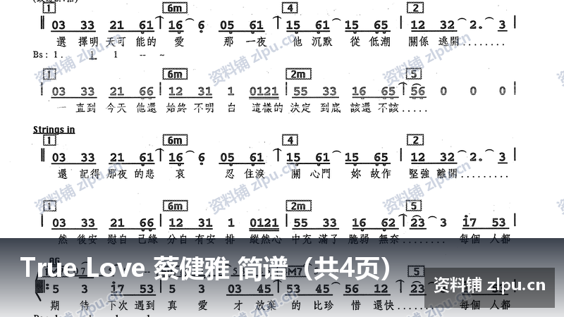 True Love 蔡健雅 简谱(共4页)-资料铺