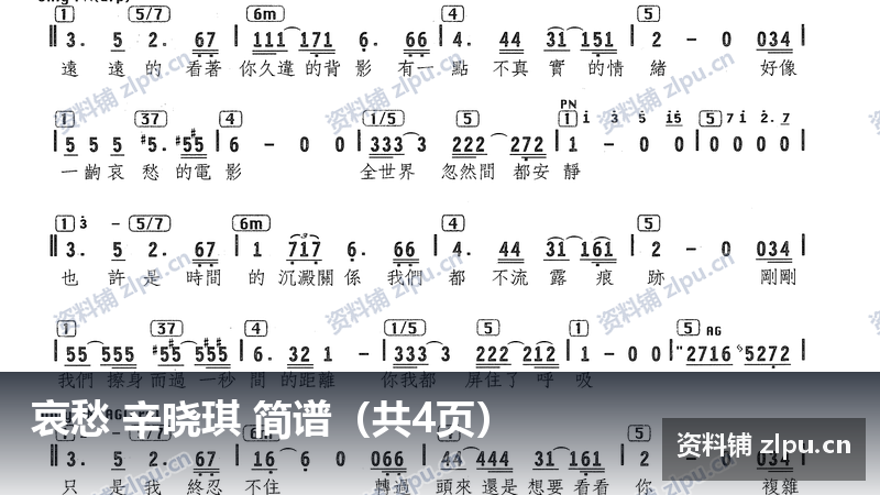 哀愁 辛晓琪 简谱（共4页）-资料铺