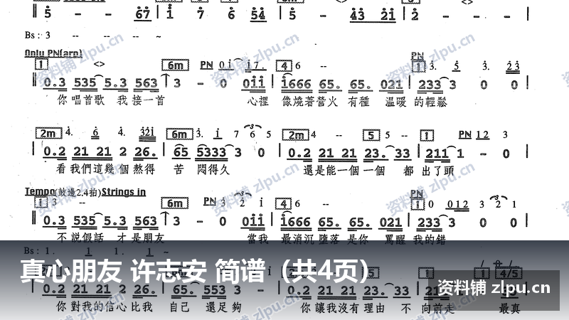 真心朋友 许志安 简谱（共4页）-资料铺