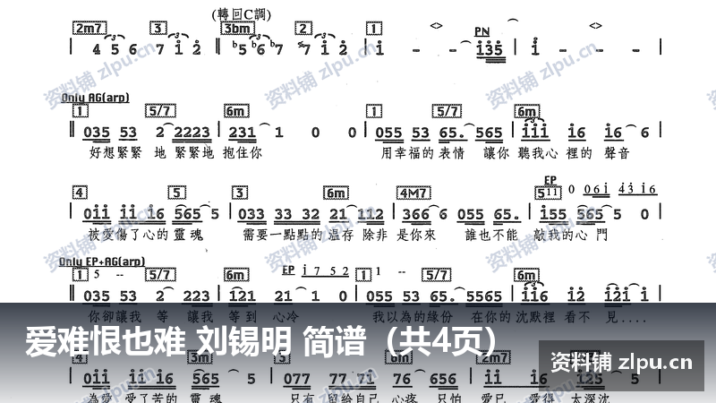 爱难恨也难 刘锡明 简谱(共4页)-资料铺