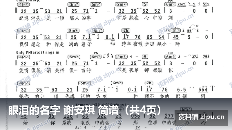 眼泪的名字 谢安琪 简谱（共4页）-资料铺