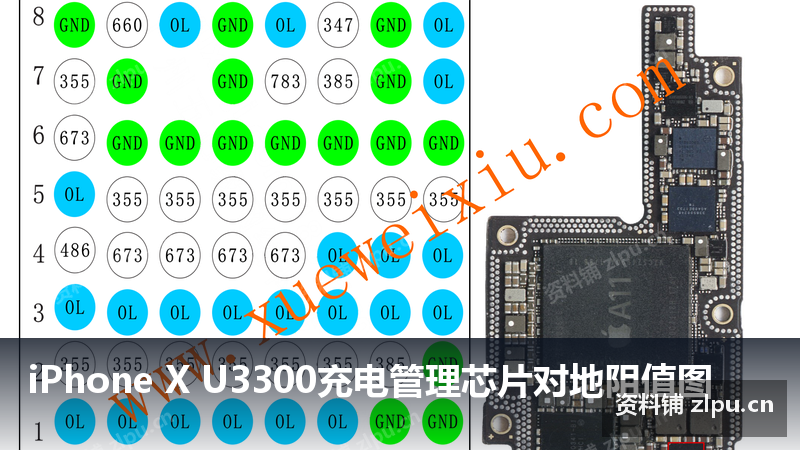 iPhone X U3300充电管理芯片对地阻值图-资料铺