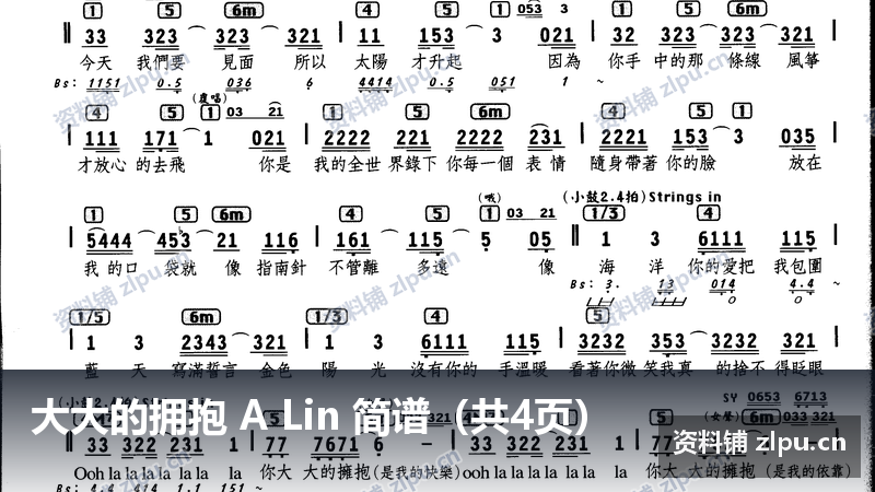 大大的拥抱 A Lin 简谱（共4页）-资料铺