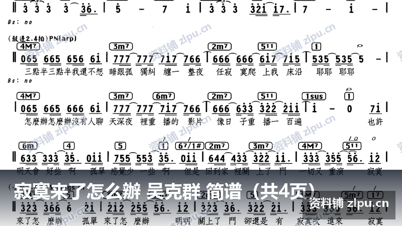寂寞来了怎么辦 吴克群 简谱（共4页）-资料铺