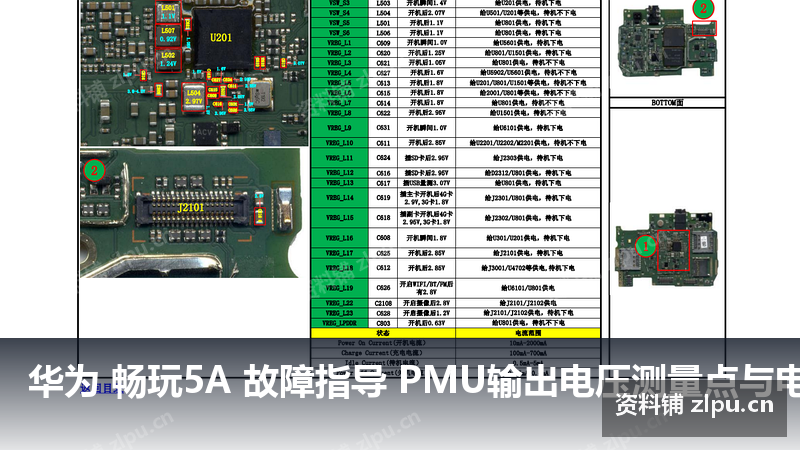 华为 畅玩5A 故障指导 PMU输出电压测量点与电压值 主板原理图-资料铺