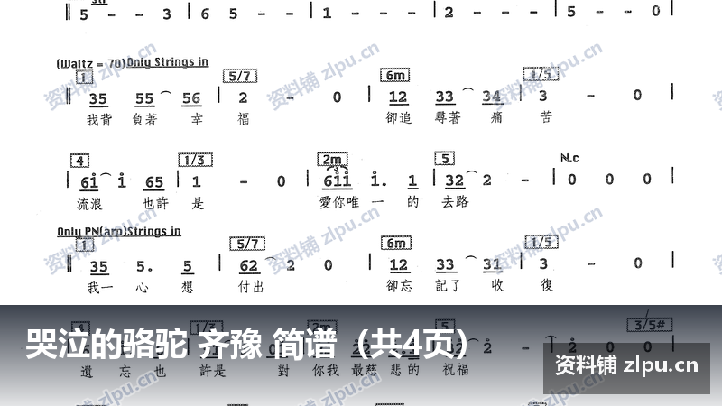 哭泣的骆驼 齐豫 简谱（共4页）-资料铺