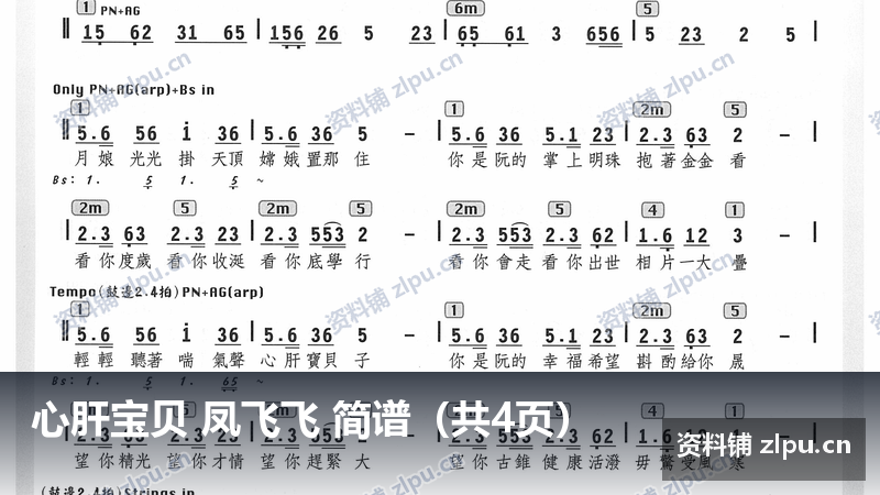 心肝宝贝 凤飞飞 简谱（共4页）-资料铺