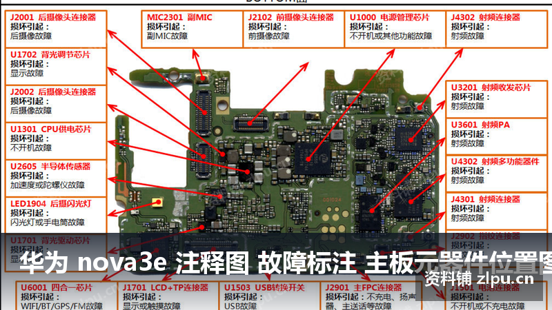 华为 nova3e 注释图 故障标注 主板元器件位置图(共2页)-资料铺