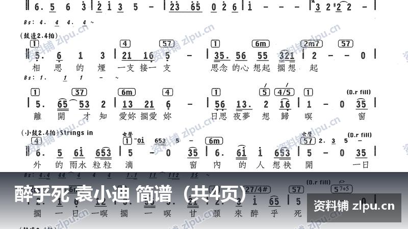 醉乎死 袁小迪 简谱（共4页）-资料铺