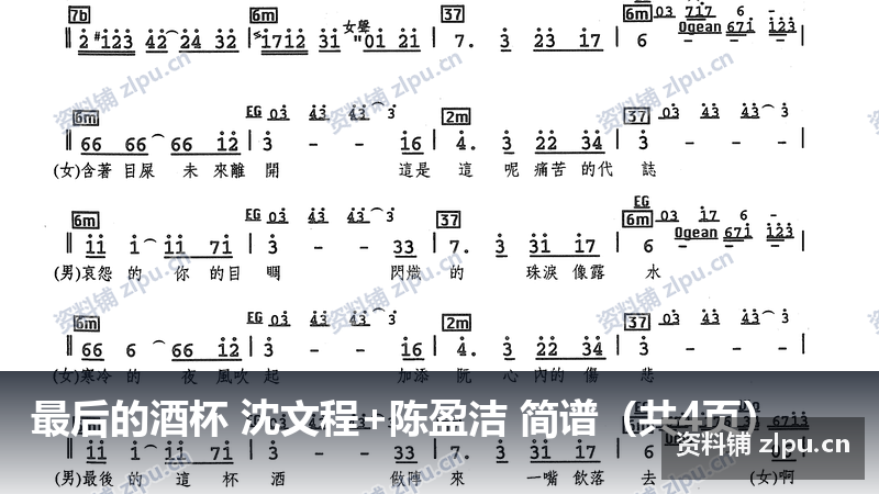 最后的酒杯 沈文程+陈盈洁 简谱（共4页）-资料铺