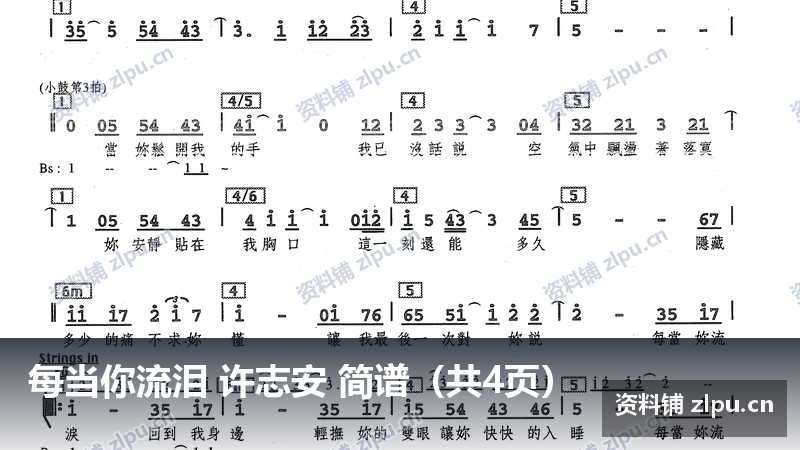 每当你流泪 许志安 简谱（共4页）-资料铺