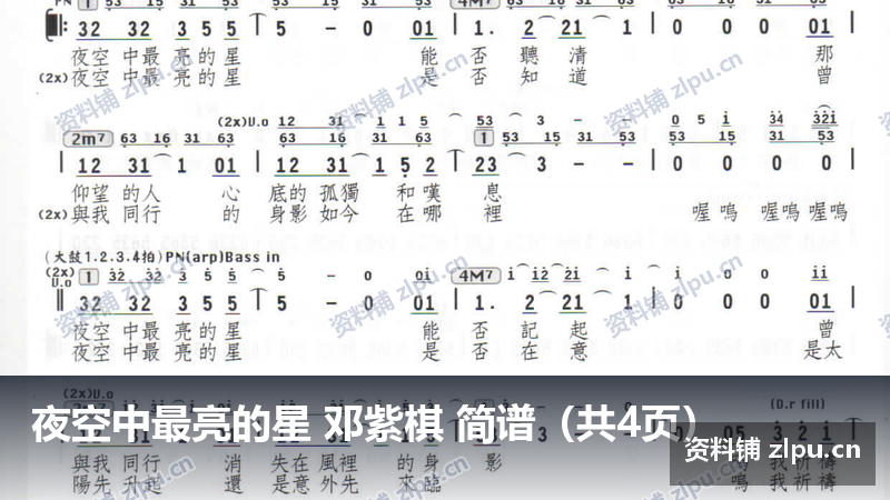 夜空中最亮的星 邓紫棋 简谱（共4页）-资料铺