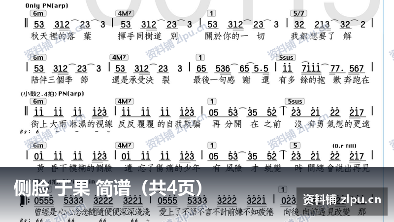侧脸 于果 简谱(共4页)-资料铺