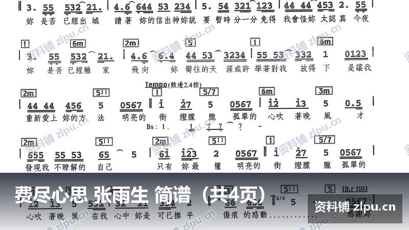 费尽心思 张雨生 简谱（共4页）-资料铺
