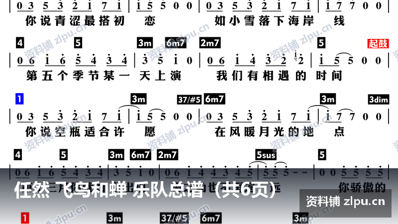任然 飞鸟和蝉 乐队总谱（共6页）-资料铺
