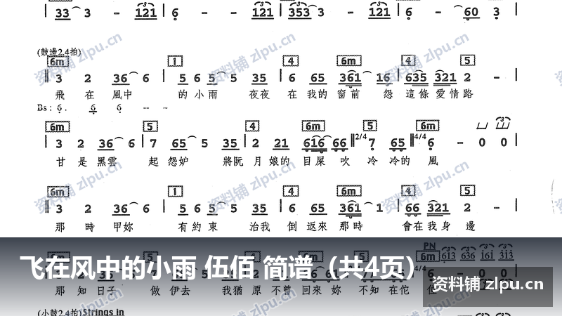飞在风中的小雨 伍佰 简谱（共4页）-资料铺
