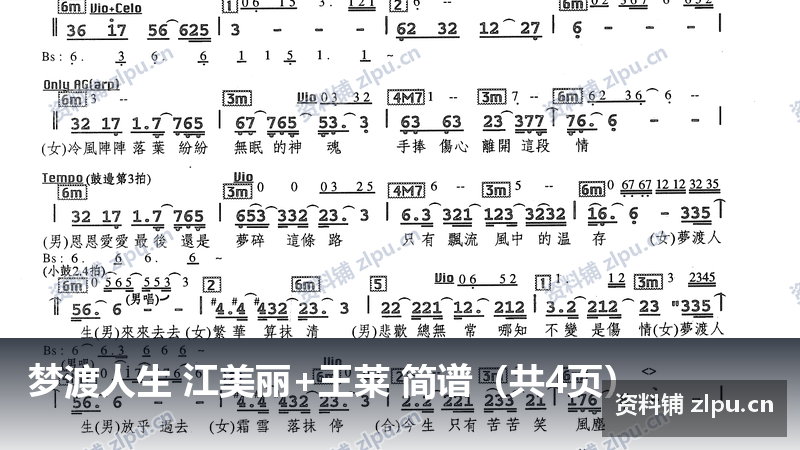 梦渡人生 江美丽+王莱 简谱（共4页）-资料铺