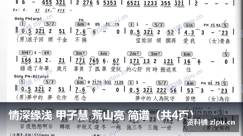 情深缘浅 甲子慧 荒山亮 简谱（共4页）-资料铺