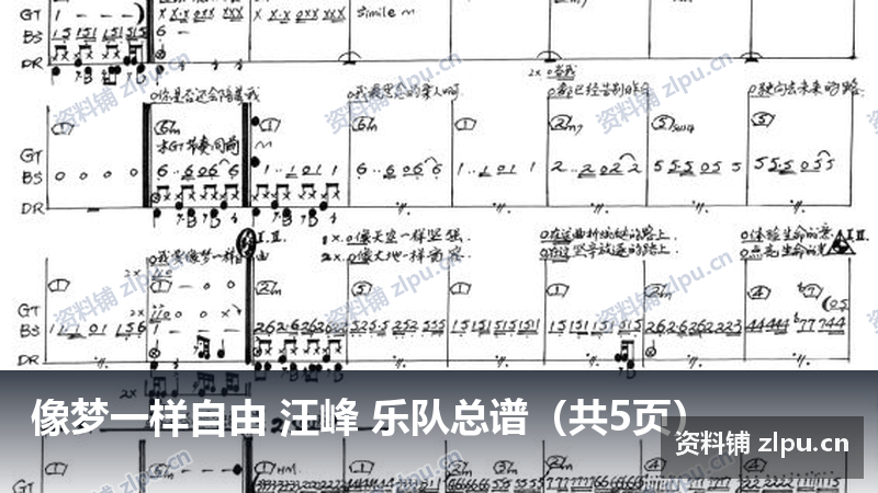 像梦一样自由 汪峰 乐队总谱（共5页）-资料铺