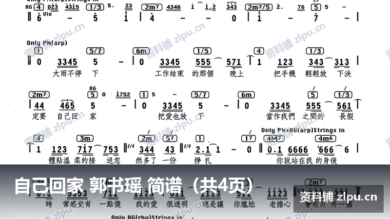 自己回家 郭书瑶 简谱（共4页）-资料铺