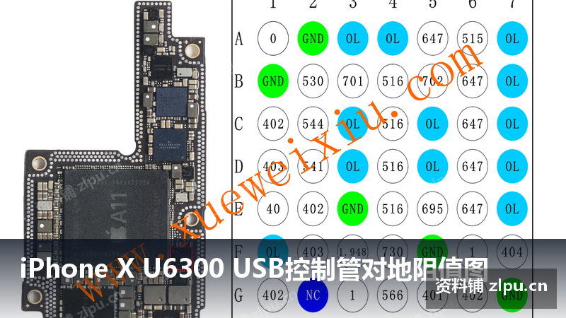 iPhone X U6300 USB控制管对地阻值图-资料铺