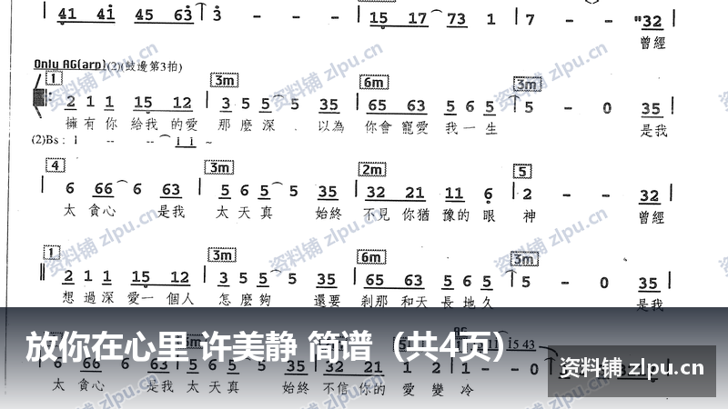 放你在心里 许美静 简谱(共4页)-资料铺