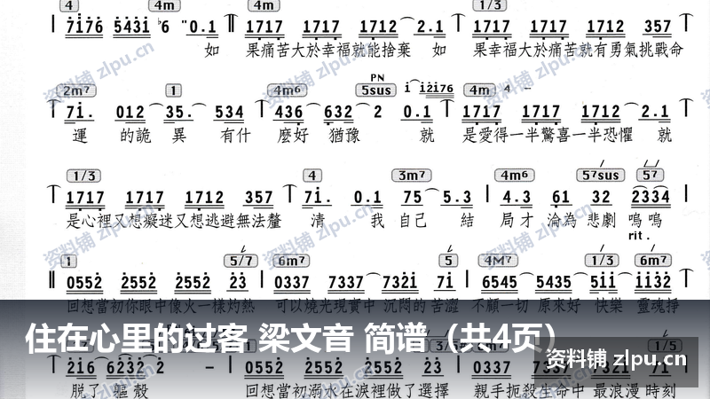 住在心里的过客 梁文音 简谱（共4页）-资料铺