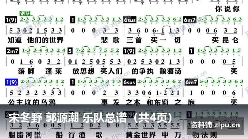 宋冬野 郭源潮 乐队总谱（共4页）-资料铺