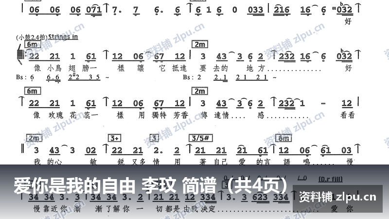 爱你是我的自由 李玟 简谱（共4页）-资料铺