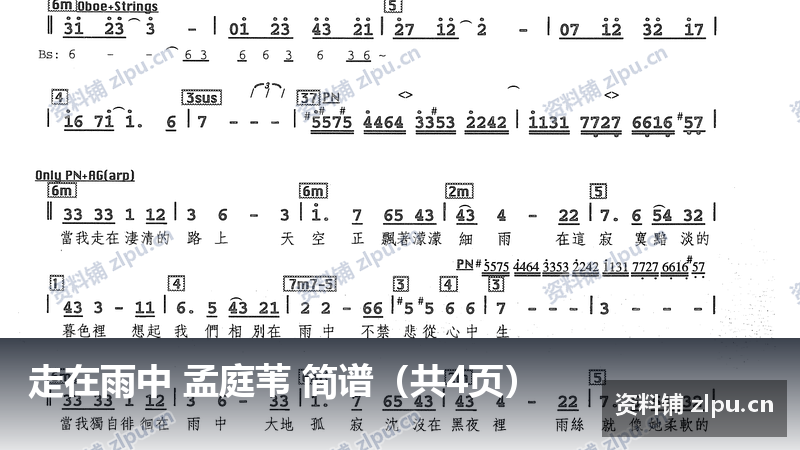 走在雨中 孟庭苇 简谱(共4页)-资料铺