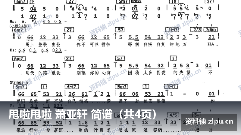 甩啦甩啦 萧亚轩 简谱(共4页)-资料铺