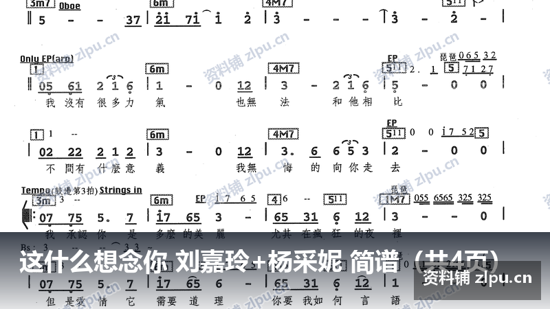 这什么想念你 刘嘉玲+杨采妮 简谱(共4页)-资料铺