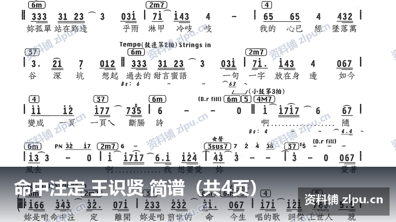 命中注定 王识贤 简谱(共4页)插图 命中注定 王识贤 简谱(共4页)