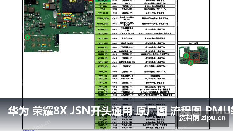 华为 荣耀8X JSN开头通用 原厂图 流程图 PMU输出电压测量点与电压值-资料铺