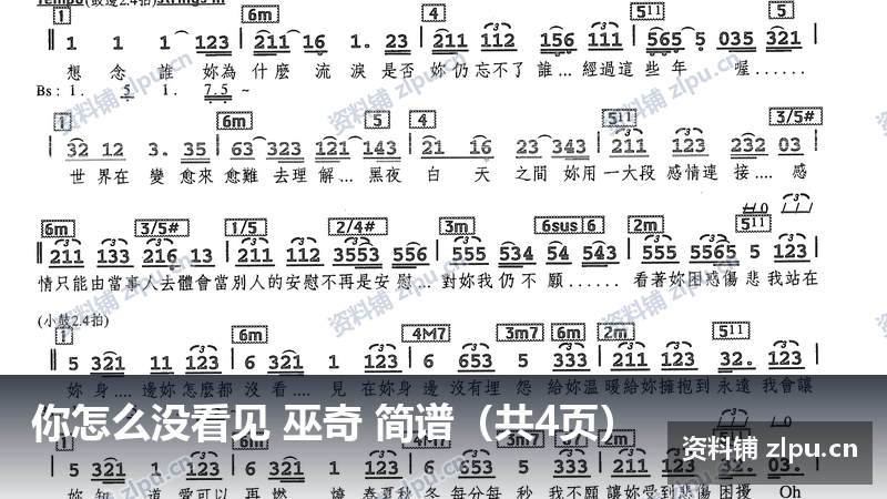 你怎么没看见 巫奇 简谱（共4页）-资料铺