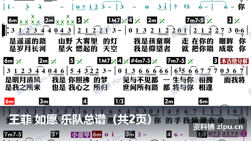 王菲 如愿 乐队总谱（共2页）-资料铺