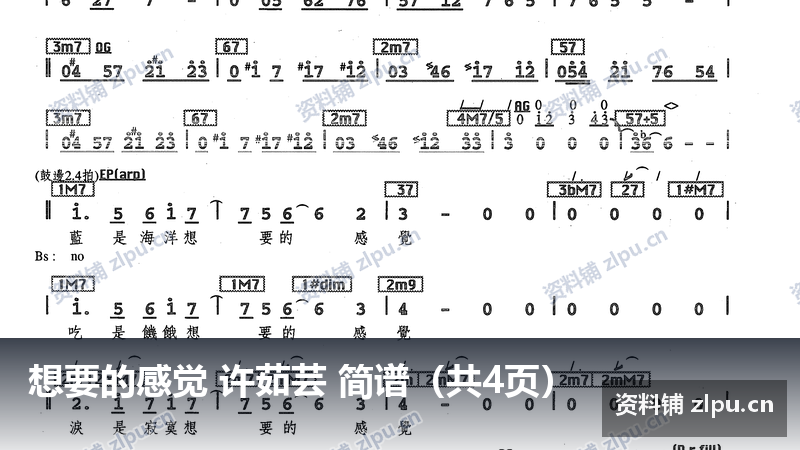 想要的感觉 许茹芸 简谱（共4页）-资料铺