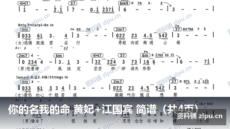 你的名我的命 黄妃+江国宾 简谱（共4页）-资料铺